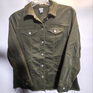 Chico's Utility Jacket Army Green Button Front Women’s Size Large 12